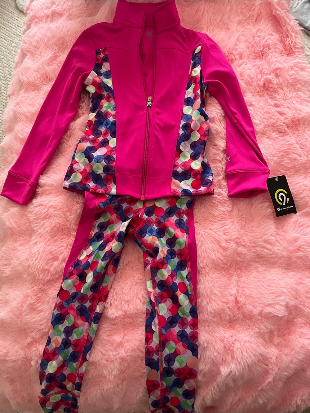 NWT Champion Girls' Fuchsia Geo-Panel Jacket and Leggings Set